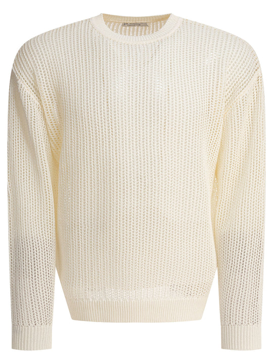 Cotton Blend Crewneck Sweater Knitwear White