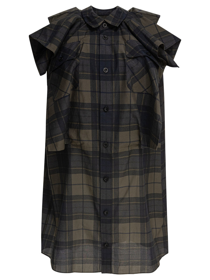 Sacai Plaid Print Dress Dresses - Grey | ec5c88d896c5d67a76e18f1f9d2004abab67dee3