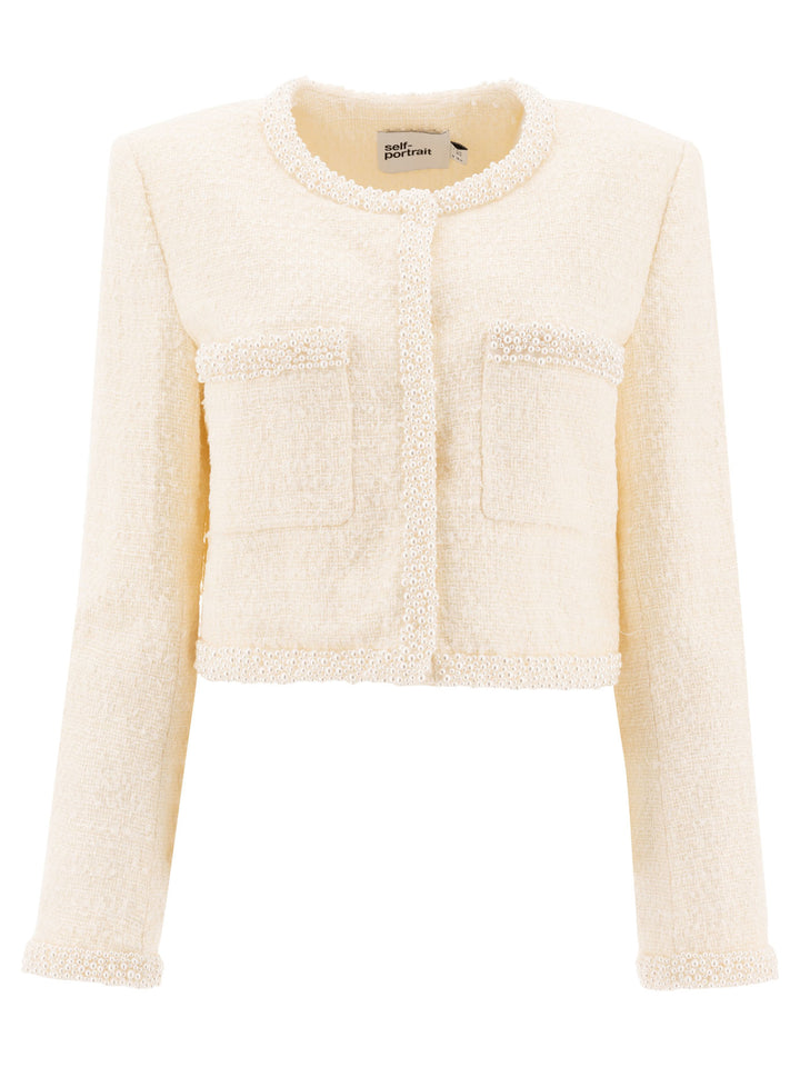 Self-Portrait Bouclé Blazer Jackets and Coats - Beige | 57f33b6f3c79bd043570de35a4a6f92713c984bb