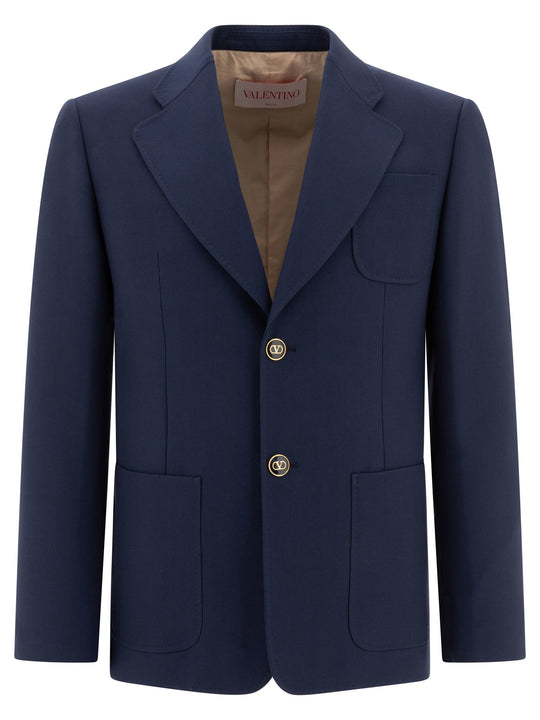 Virgin Wool Blazer Jackets And Coats Blue