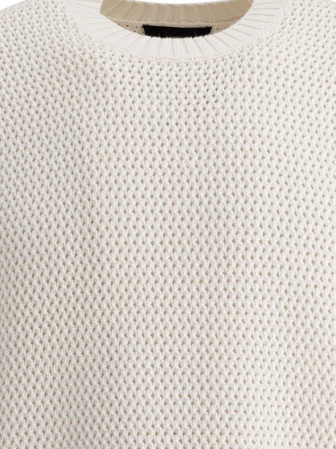 Vince Perforated Crew Neck Sweater Knitwear - White | 470a46b2a62b91e4825e8a48b6f03cd6f2a8ece0