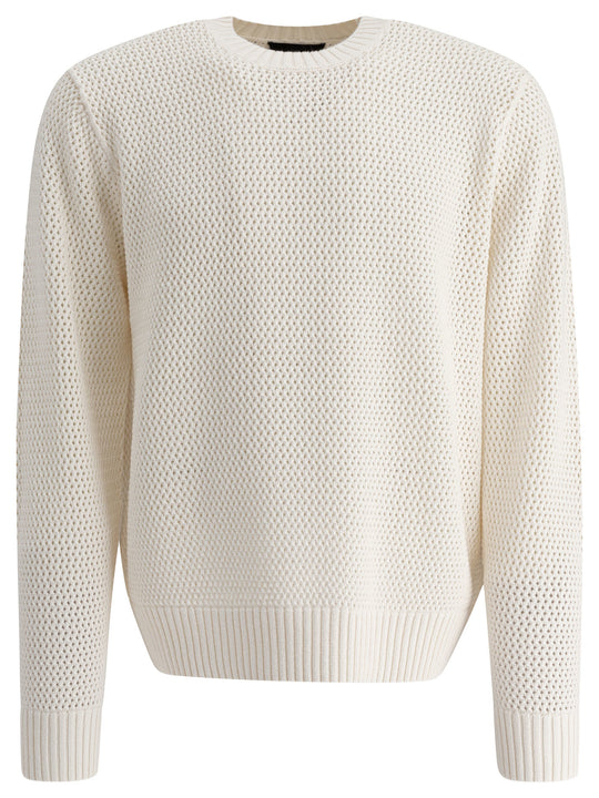 Perforated Crew Neck Sweater Knitwear White