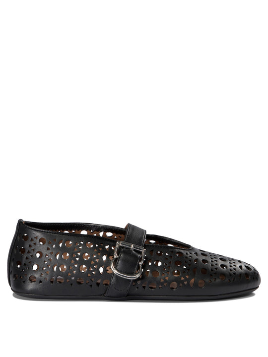 Perforated Mary Jane Ballet Flats Ballerinas Black