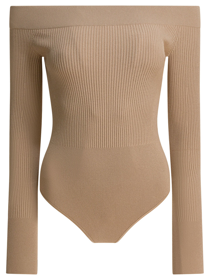 AlaïA Body Off-Shoulder Tops - Beige | 7edbd1b40d3a26334d6ad7c15a9553dda6296f58