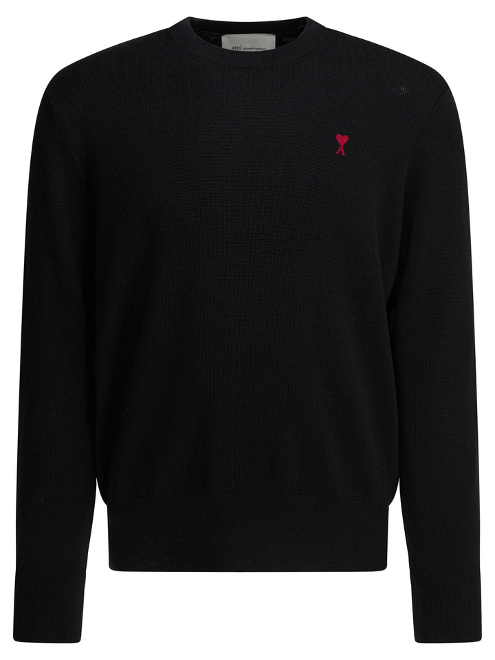 Ami Paris Crew-Neck Sweater With Logo Knitwear - Black | 7ea2821407ce964a9ad0dc605dc88a9872f241cc