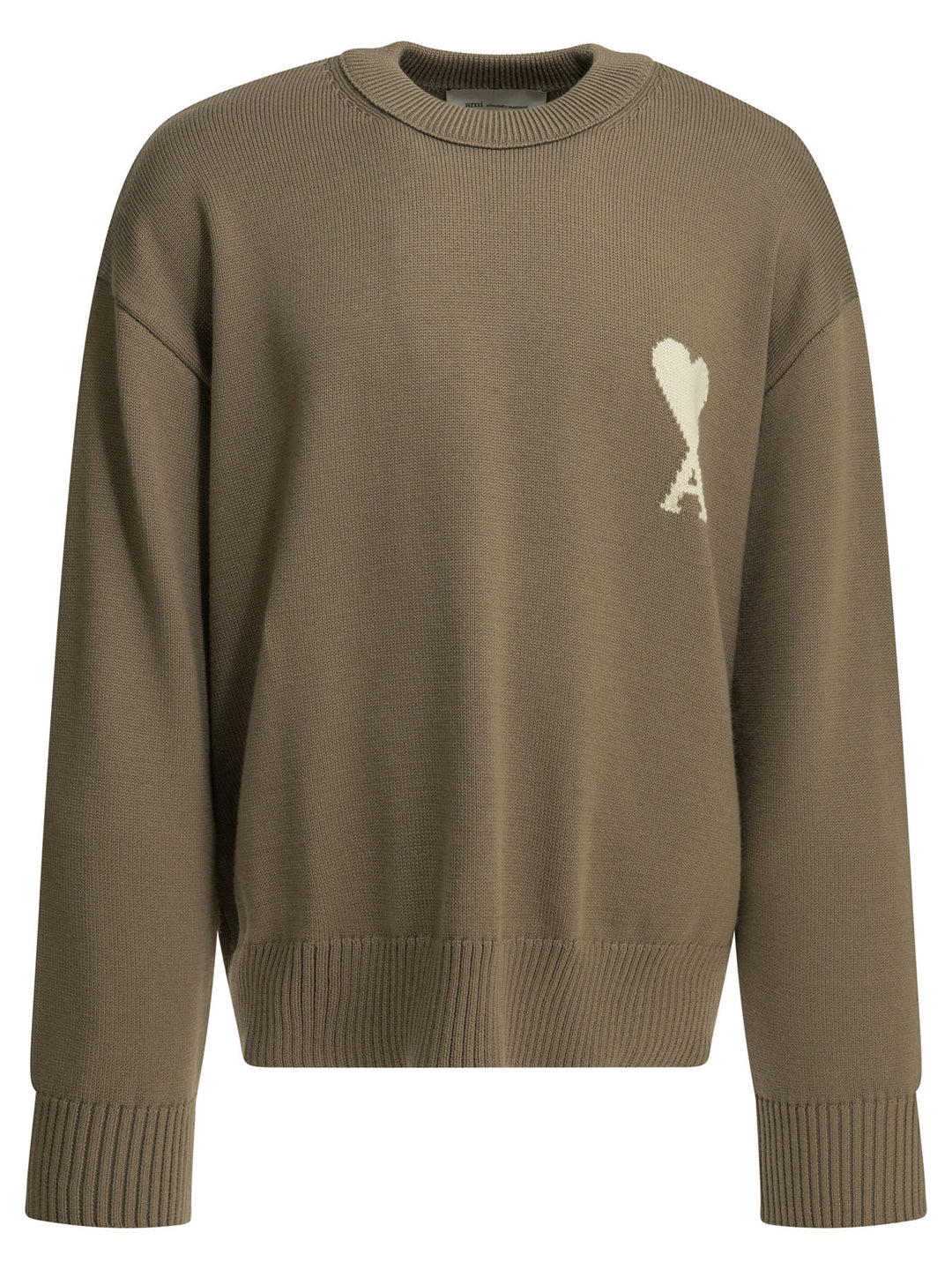 Ami Paris Wool-Blend Crew-Neck Sweater Knitwear - Beige | bdc4e333fe70b43454236ab2a49e057562b0ed8c