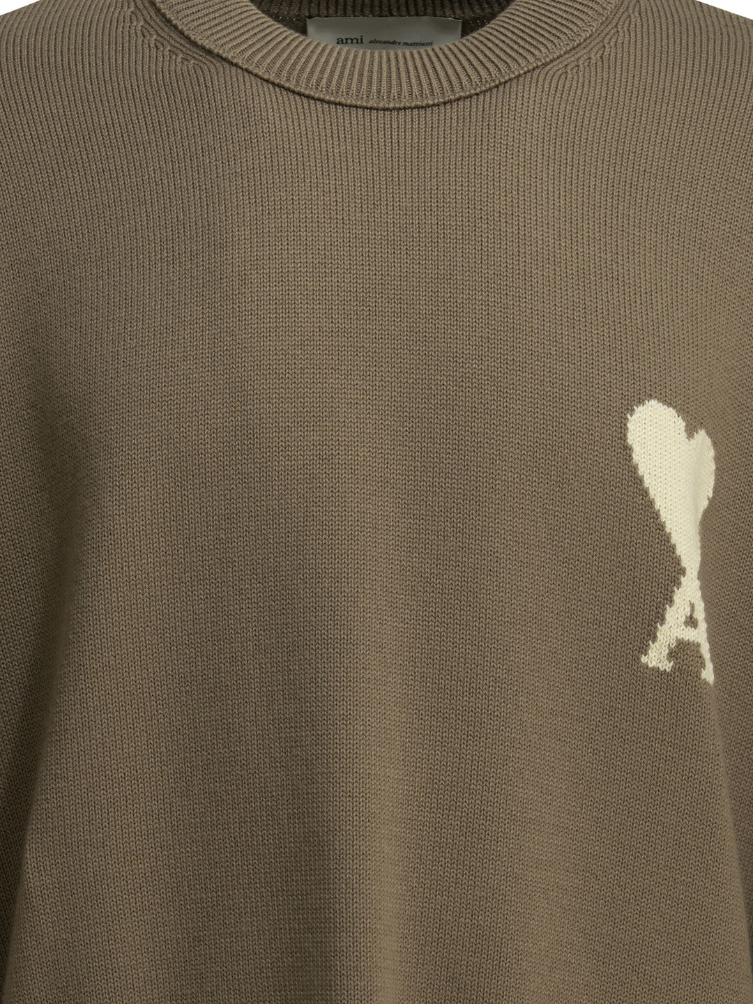 Ami Paris Wool-Blend Crew-Neck Sweater Knitwear - Beige | 349ef6be94330d617aa51da5f7522d06a417e096