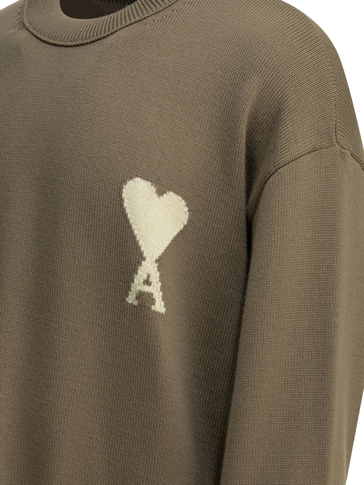 Ami Paris Wool-Blend Crew-Neck Sweater Knitwear - Beige | 47af039261a8c1b66b05a0acf59b481c052fe6e0