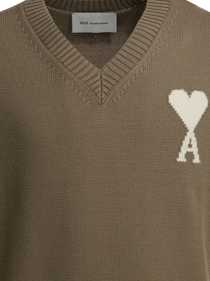 Ami Paris Logo Vest Knitwear - Beige | be092699362f07aa2738fdf1246db46829eb8e45