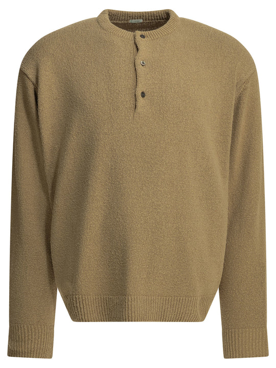 Crew-Neck Sweater With Buttons Knitwear Beige