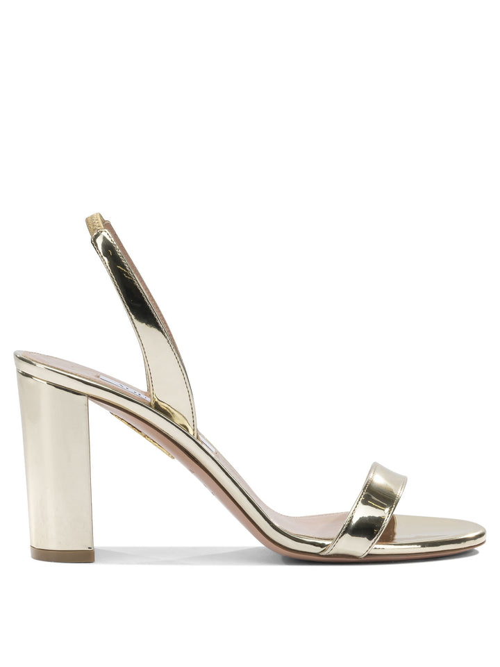 Aquazzura So Nude Block 85mm Sandals - Gold | b3d23f8670a1c019a041fe0f3dd7e2d16cc9cf80