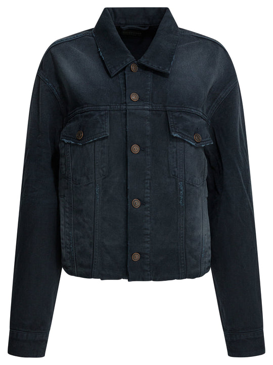Denim Jacket With Old Effect Jackets And Coats Blue