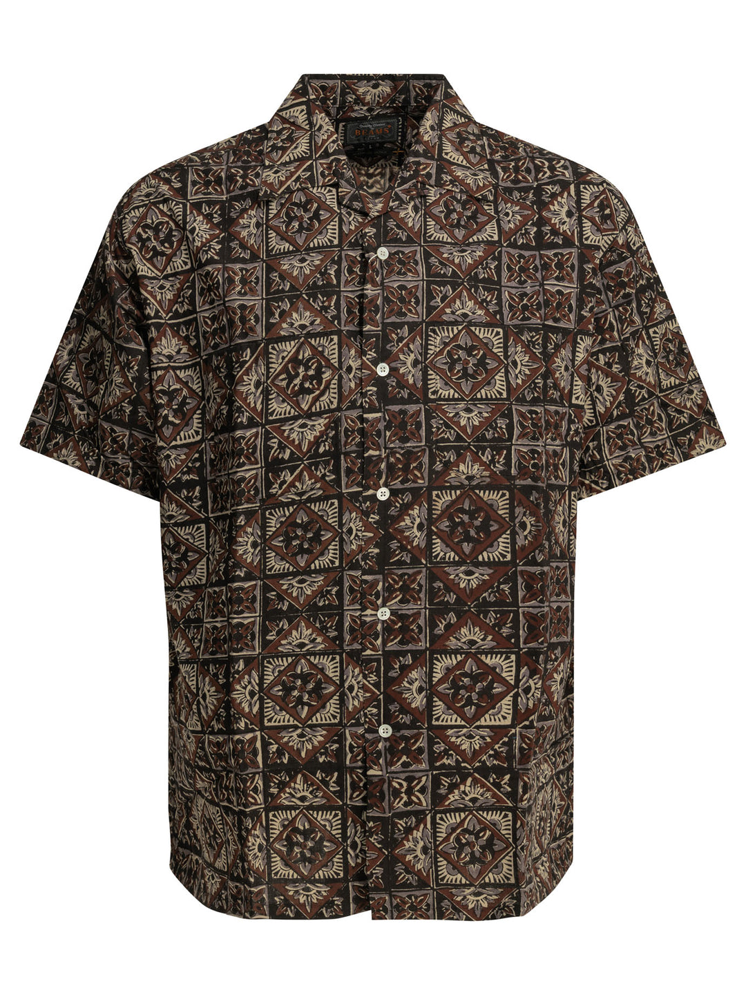 Beams Plus Block Print Shirts - Brown | b3267b5d057a2fa1e3647f598c33834403ac1e33