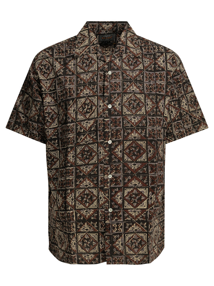 Beams Plus Block Print Shirts - Brown | b3267b5d057a2fa1e3647f598c33834403ac1e33