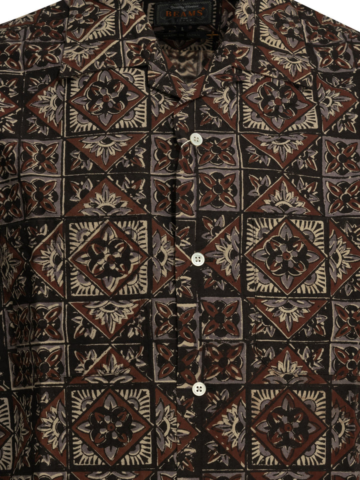 Beams Plus Block Print Shirts - Brown | 9c8807d60f3a03fde339a74d16b27dedb2283ab9