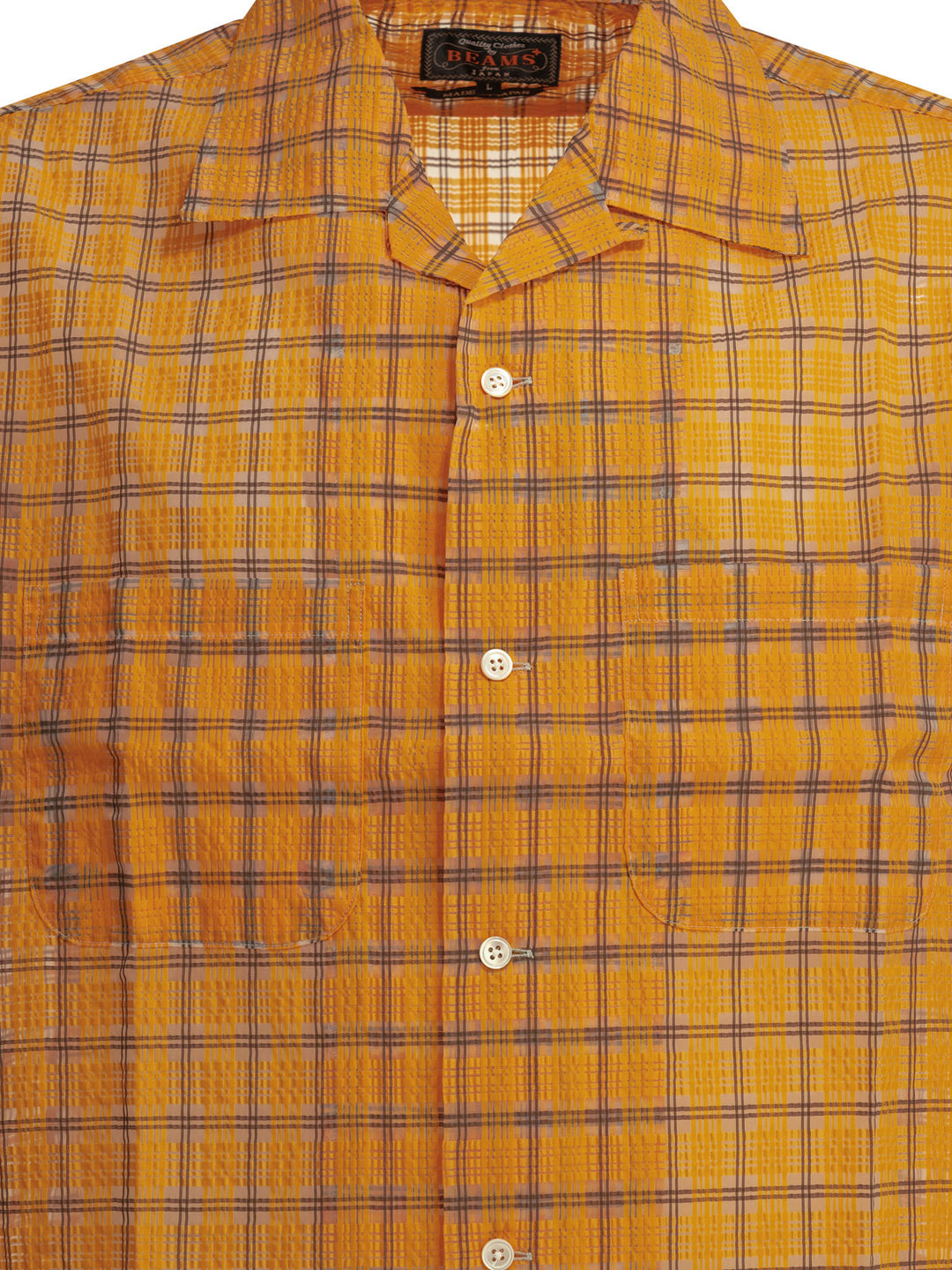 Beams Plus Open Collar Nylon Airy Plaid Shirts - Orange | 2be70e821bb61c41ac150146df34757c3eec8f5a