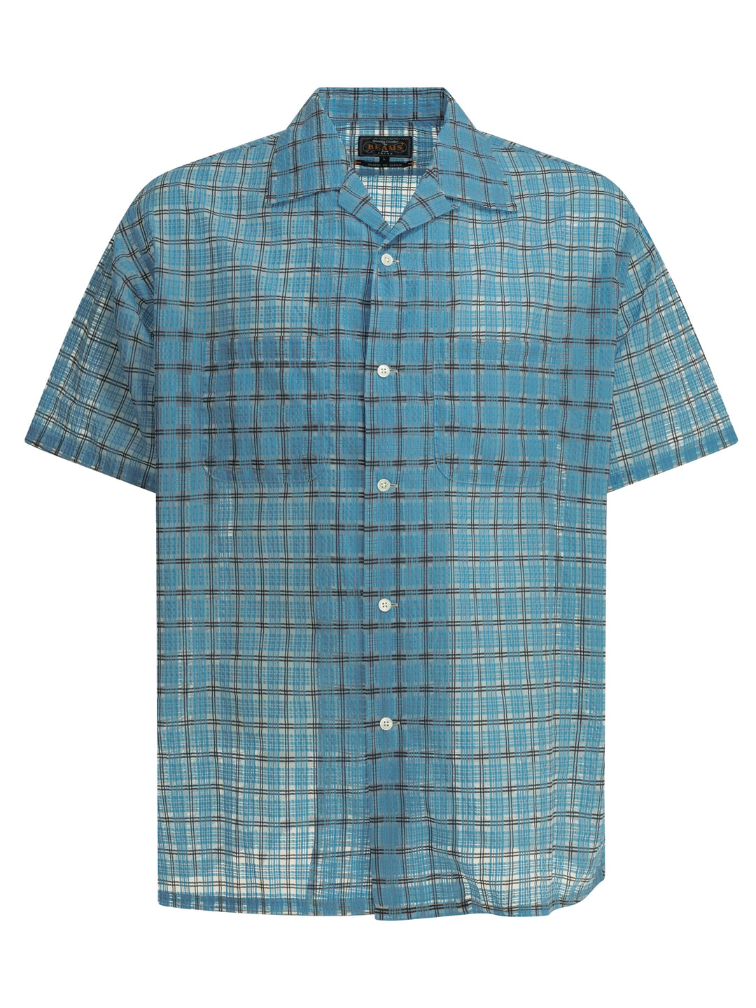 Beams Plus Open Collar Nylon Airy Plaid Shirts - Light blue | fc682f5884bf3a1c06e41b7e9aa981fc817d7530