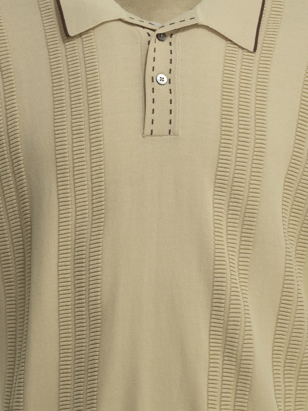 Beams Plus Textured Knit Button-Down Polo Shirt Polo shirts - Beige | 977e83b9f2f1762b005383ff792ce1d3b23b1eca