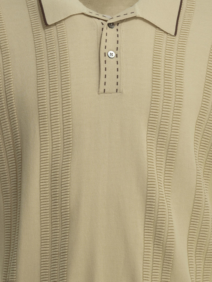 Beams Plus Textured Knit Button-Down Polo Shirt Polo shirts - Beige | 977e83b9f2f1762b005383ff792ce1d3b23b1eca