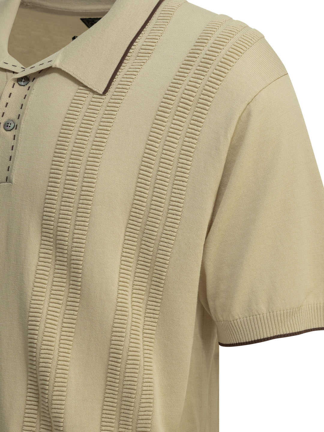 Beams Plus Textured Knit Button-Down Polo Shirt Polo shirts - Beige | 08a4a9b5900e573621fb898ed0e99b4548ab6588
