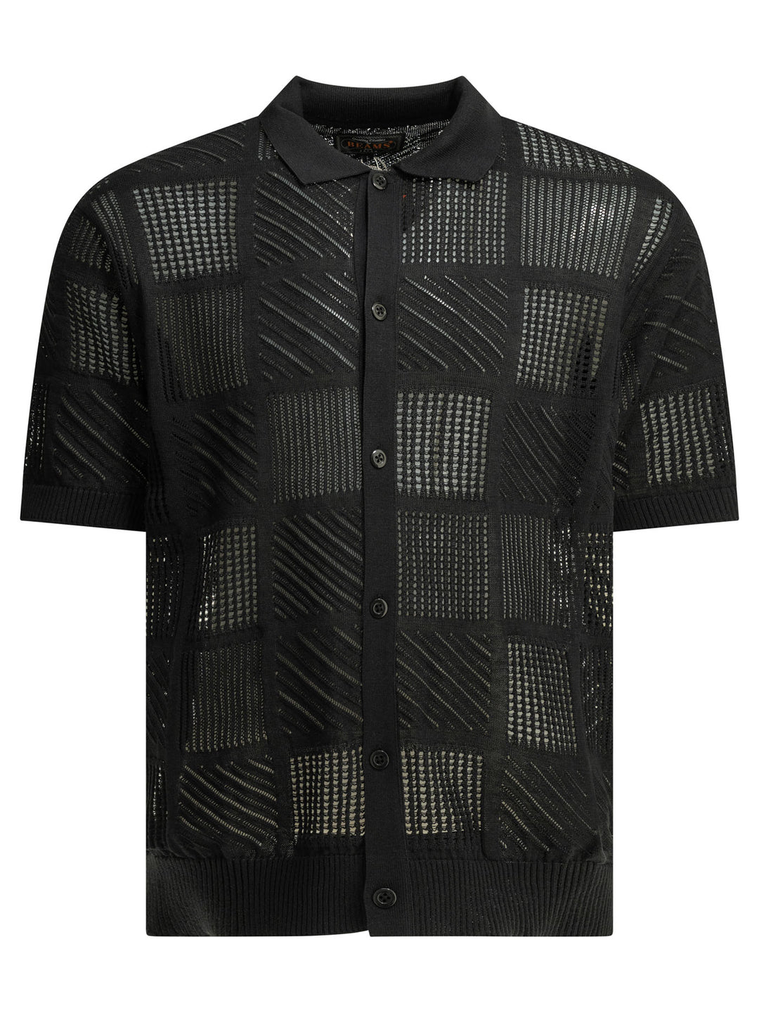 Beams Plus Textured Knit Button-Down Polo Shirt Polo shirts - Black | 3036006f6baf310cb05b799a5316d6f0b3fceefa