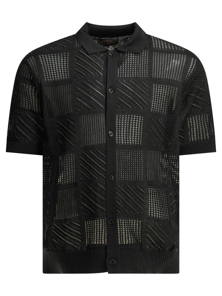 Beams Plus Textured Knit Button-Down Polo Shirt Polo shirts - Black | 3036006f6baf310cb05b799a5316d6f0b3fceefa