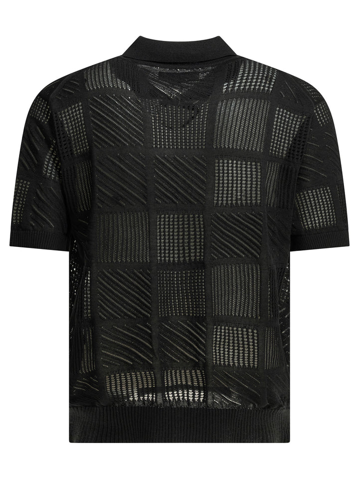 Beams Plus Textured Knit Button-Down Polo Shirt Polo shirts - Black | d16788f1b23abe77de520ecf9eb8d5c5e092e56a