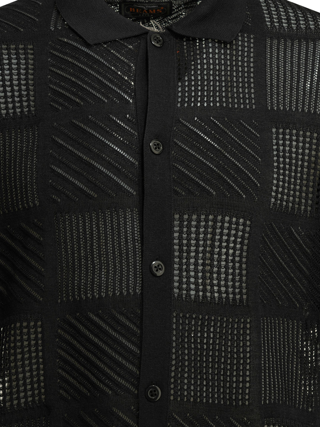 Beams Plus Textured Knit Button-Down Polo Shirt Polo shirts - Black | 6fb2c1c6c1d92a039923deff01bbd9f14cb4c8b9