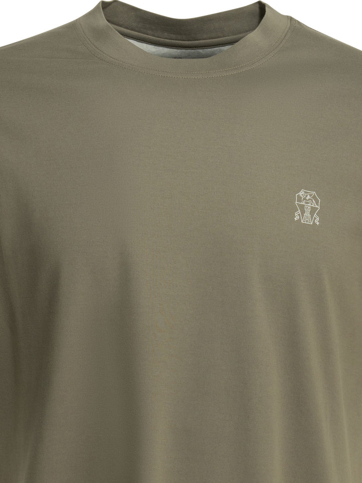 Brunello Cucinelli Crew-Neck T-Shirt With Logo T-shirts - Green | f6a6ff1540ac95163163da960f40c2bdc2fb424d