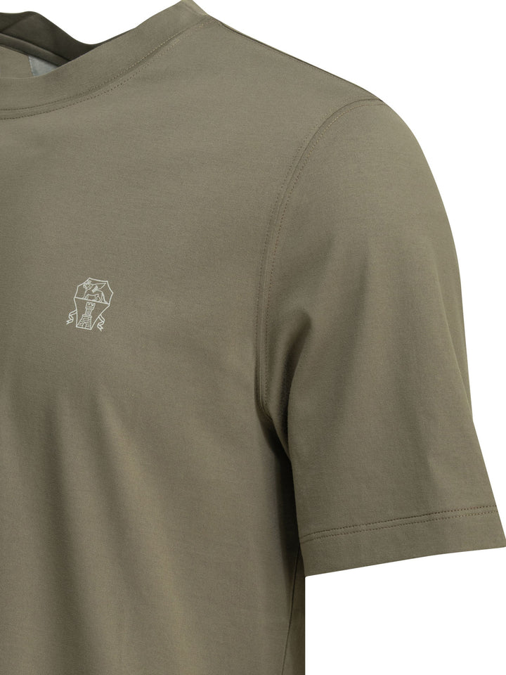 Brunello Cucinelli Crew-Neck T-Shirt With Logo T-shirts - Green | 22238a136f2ae4a5249e499db87d5b8b6d6926b7