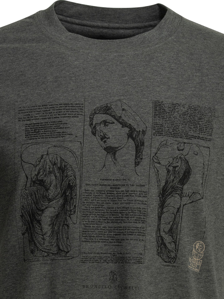 Brunello Cucinelli Crew-Neck T-Shirt With Print Knitwear - Grey | 02e868b5ffeaebbe6a411eee589e7c0443f8cc0e