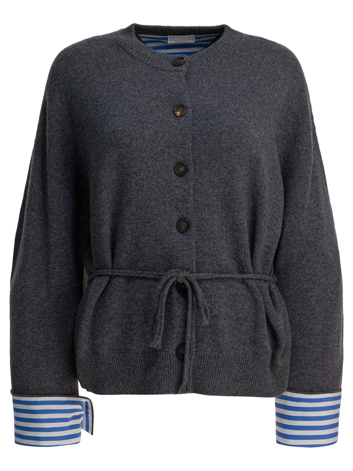 Brunello Cucinelli Cardigan With Belt Knitwear - Blue | 000069605c78c2cab4f601a9adaeaa3372975116