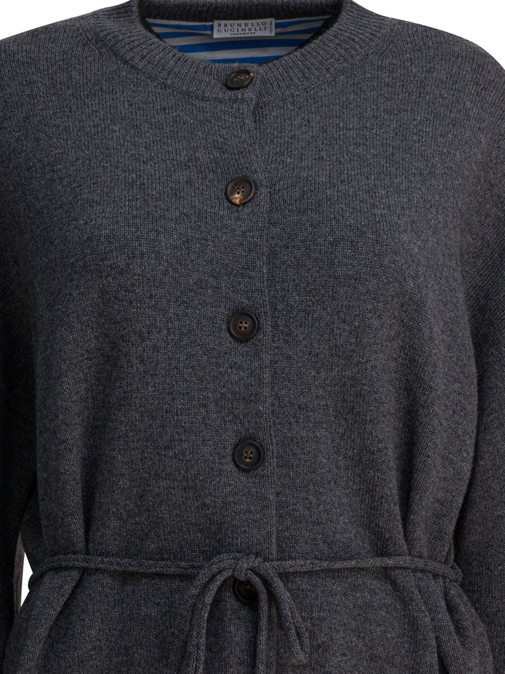 Brunello Cucinelli Cardigan With Belt Knitwear - Blue | 3d2febfbb8e1624b44b9932d4032bb05c8cbd2f3