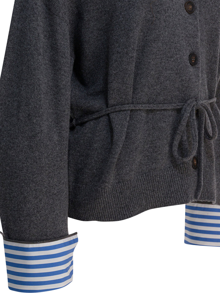 Brunello Cucinelli Cardigan With Belt Knitwear - Blue | acdce615766b783944b41755ee1ff3d14246f18f