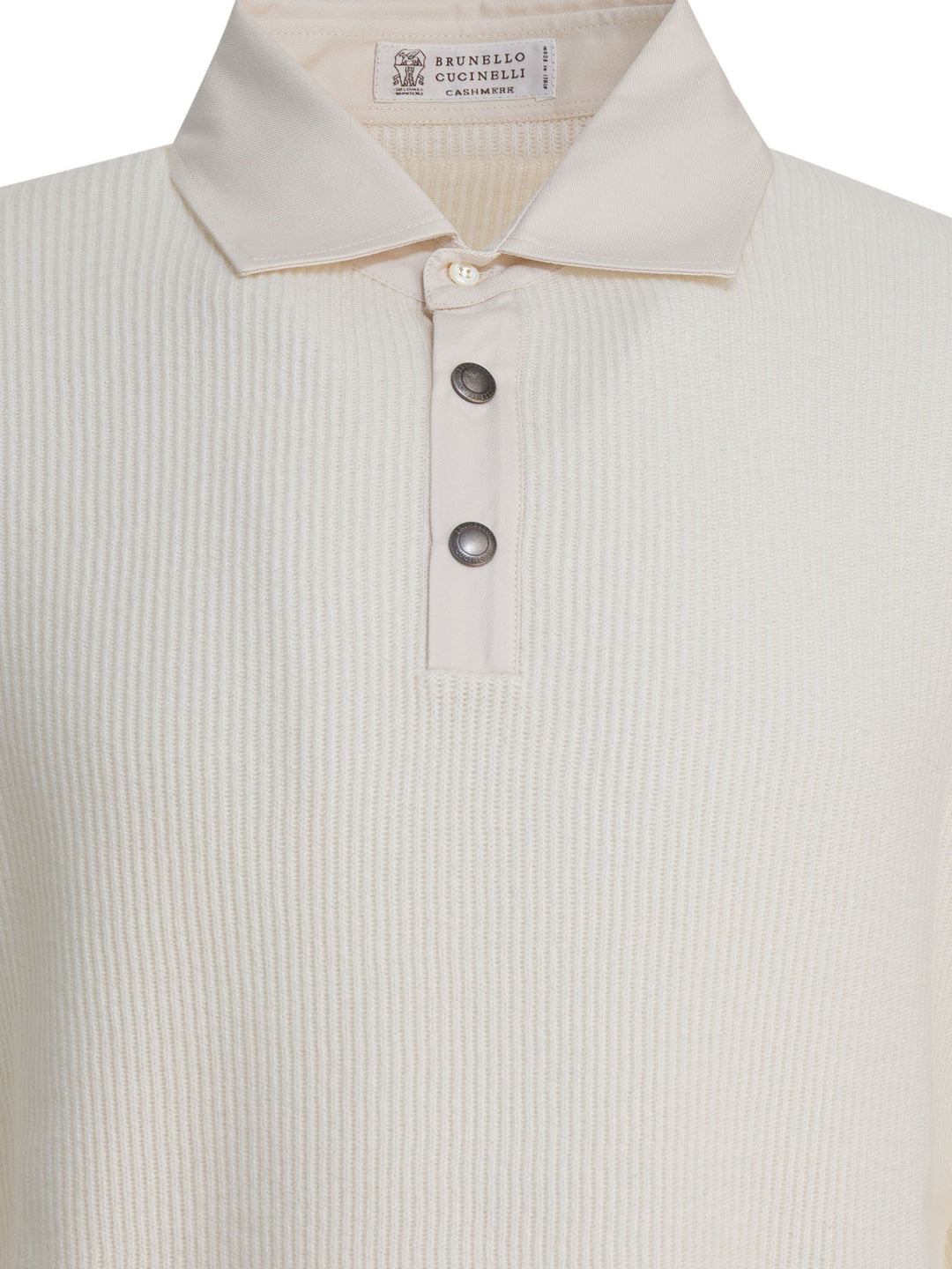 Brunello Cucinelli Ribbed Knit Polo Shirt Knitwear - White | e740051970a46e8b43372c3fc41b9d895f340c2a