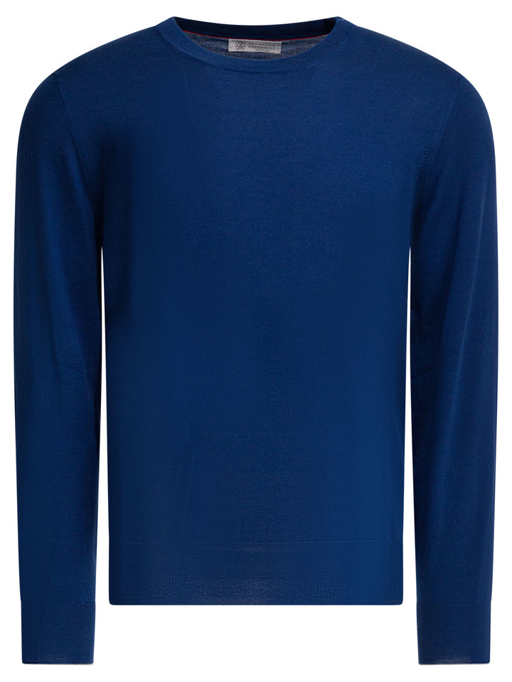 Brunello Cucinelli Cotton Crewneck Sweater Knitwear - Blue | 0be5032984f646223e360b2ca439f433f63c72a6