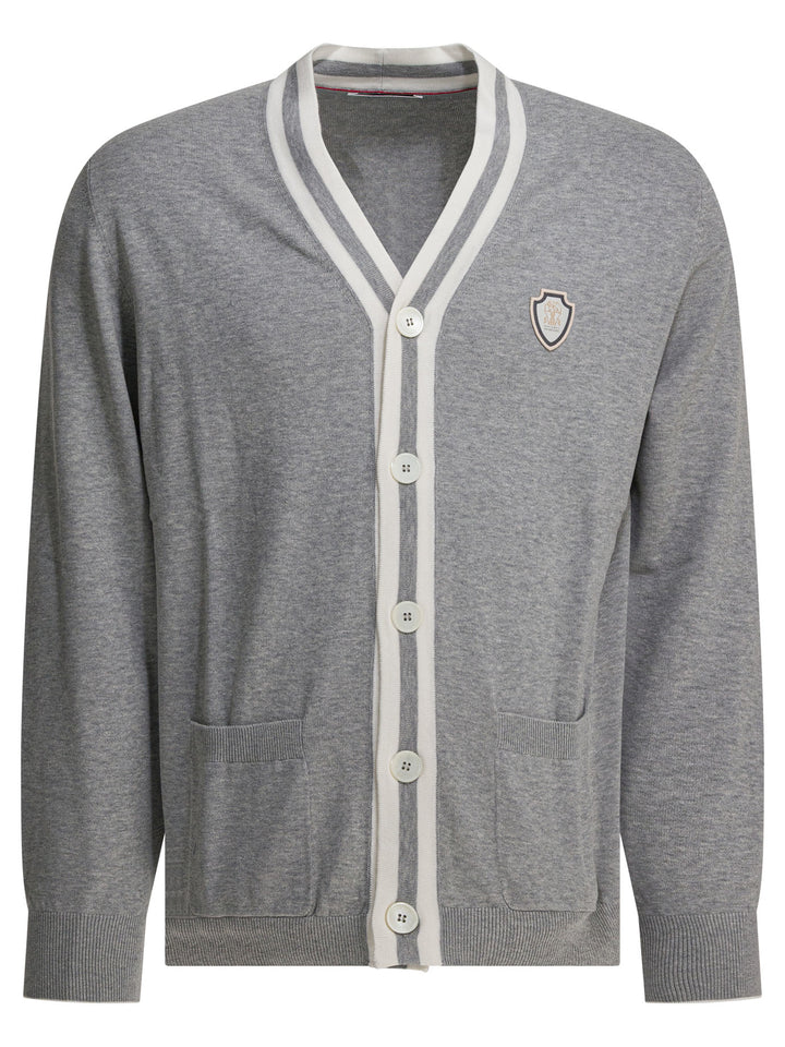 Brunello Cucinelli Cotton Cardigan With Logo Knitwear - Grey | 5fc54c37d74227f164034076ba9ac5f4cda34578