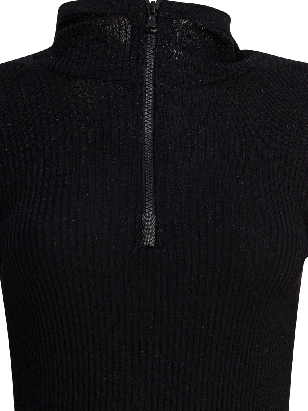 Brunello Cucinelli Sweater With Hood And Half Zipper Knitwear - Black | b565f915774364f4bee0d71b96b265d65b65bd75