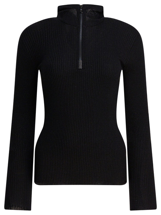 Sweater With Hood And Half Zipper Knitwear Black
