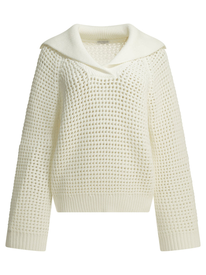 Brunello Cucinelli Cotton V-Neck Sweater Knitwear - White | 3d226e5bf7c28ff82498675c1553751500715701