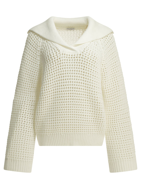Cotton V-Neck Sweater Knitwear White