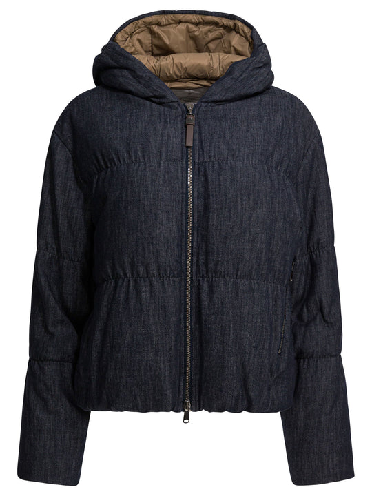 Cotton Denim-Effect Twill Down Jacket Jackets And Coats Blue