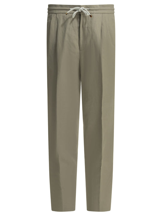 Casual Linen And Cotton Pants Trousers Beige