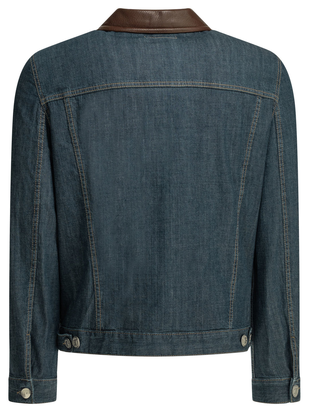 Brunello Cucinelli Denim Jacket With Leather Collar Jackets and Coats - Blue | c66bb9cc7f93c102b3f2688ee1f42324851b49ac