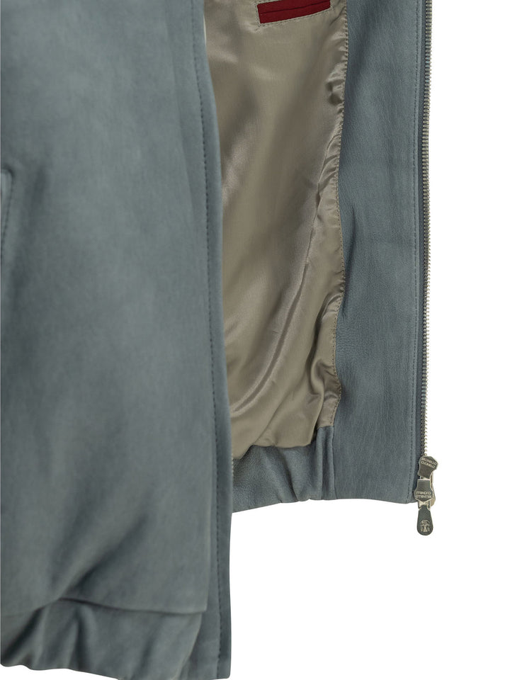 Brunello Cucinelli Nubuck Leather Jacket Jackets and Coats - Light blue | 1dc1397a09c80c43cca66ab0f3bce2a5b824fc94