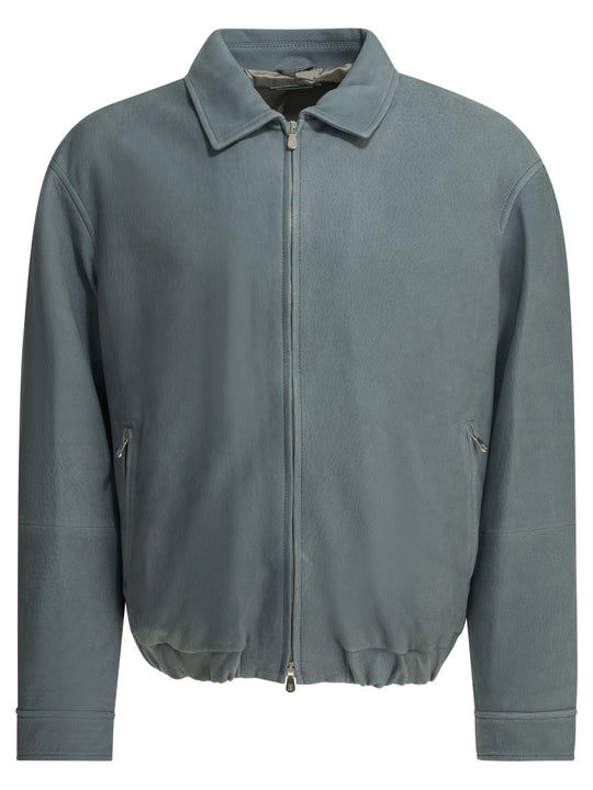 Nubuck Leather Jacket Jackets And Coats Light Blue