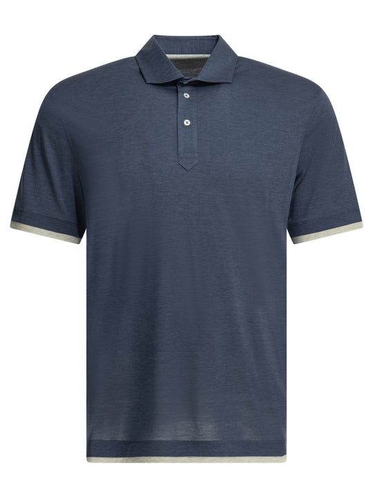 Faux Layering Polo Shirts Blue