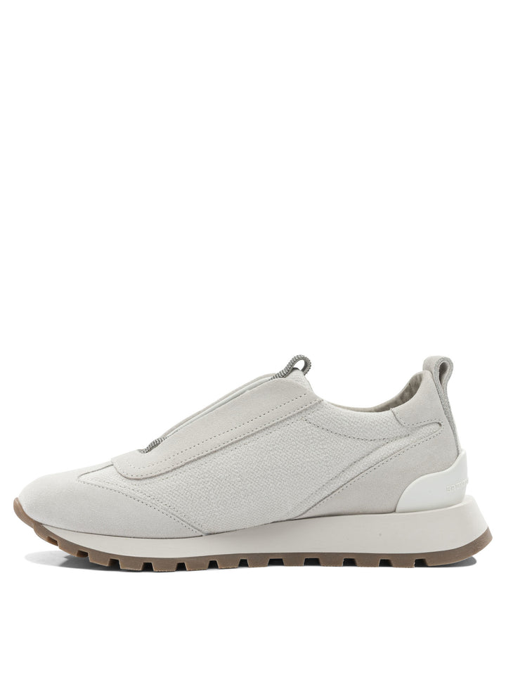 Brunello Cucinelli Canvas And Suede Sneaker With Precious Detail Sneakers & Slip-On - White | 753f217729352f8587c36182ddab62347a712813