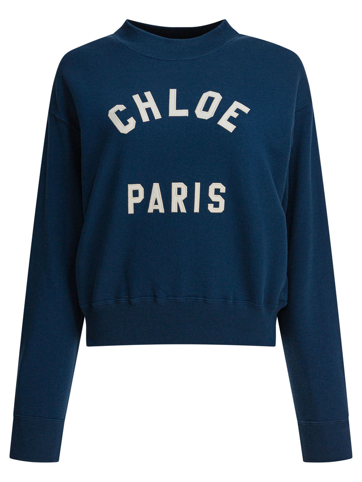 Chloé Sweatshirt With Logo Sweatshirts - Blue | b3c74a8b99e0978bfd08745737f8ba4083b8dcf0