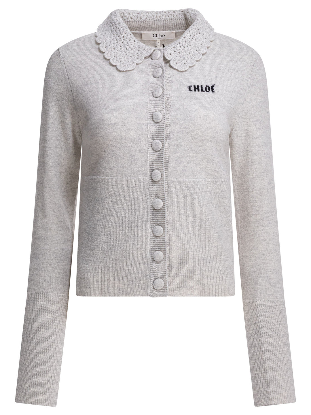Chloé Wool Cardigan With Logo Knitwear - Grey | 3f0438f67892faf4cb8151d44267866672e8a15b